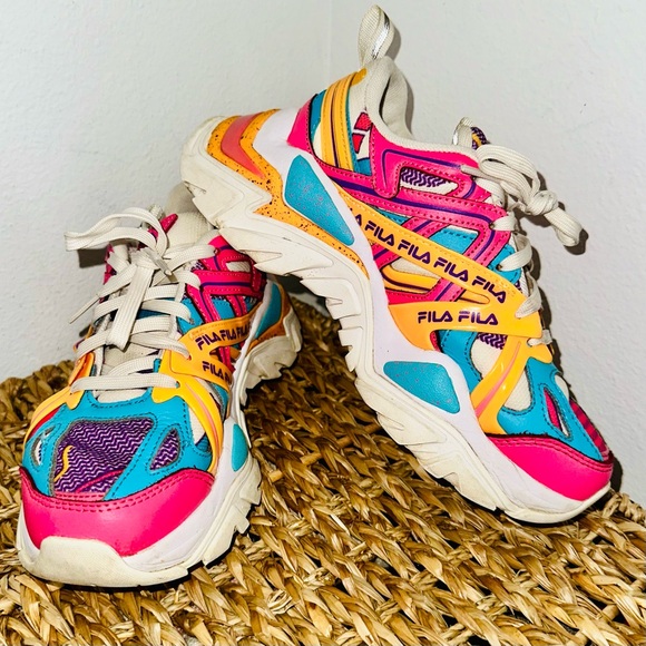 FILA Electrove II Chunky Sneakers Women's Size 5 Multi-Color Pink Teal Yellow - Picture 1 of 10